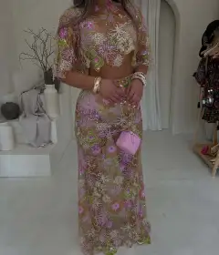 Embroidery Sequin Heavy Industry Party Skirt Suit Summer And Autumn New Collection - Pink Suit Long - View 1
