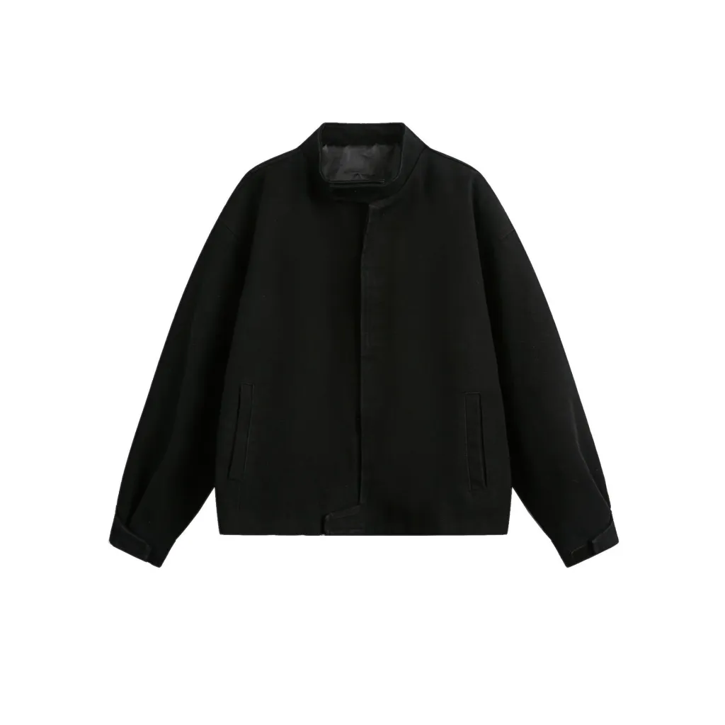 American Retro Simple Loose Padded Shoulder Jacket - Black