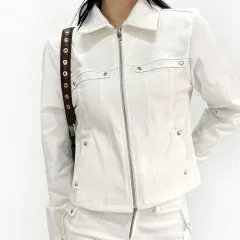 Women's Stand Collar Zipper Pocket Heavy-duty Fashion Jacket - Tan - View 1