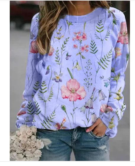 3D Round Neck Sweater Women's Fresh Flower Figure Ffy23050601 2 M - Shop at LoveMi
