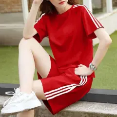 Summer Loose Short Sleeve Shorts Two-piece Trendy - Red - View 1