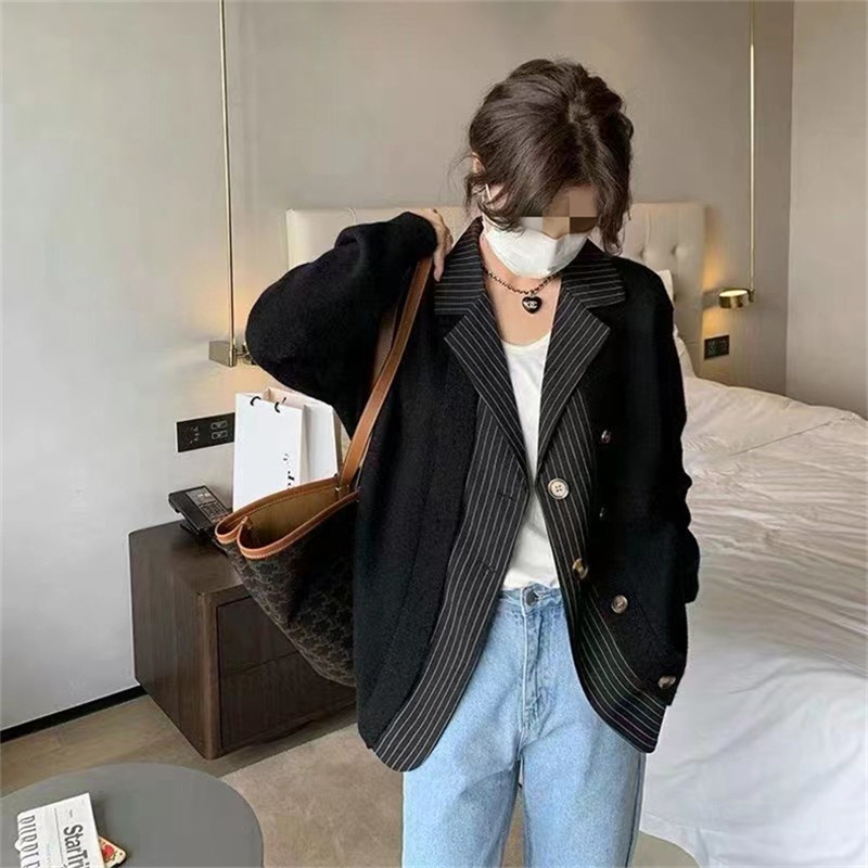 Sweater Cardigan Women's Fake Two-piece Autumn And Winter Loose Lazy Design Sense Niche Mid-length Knitted Coat