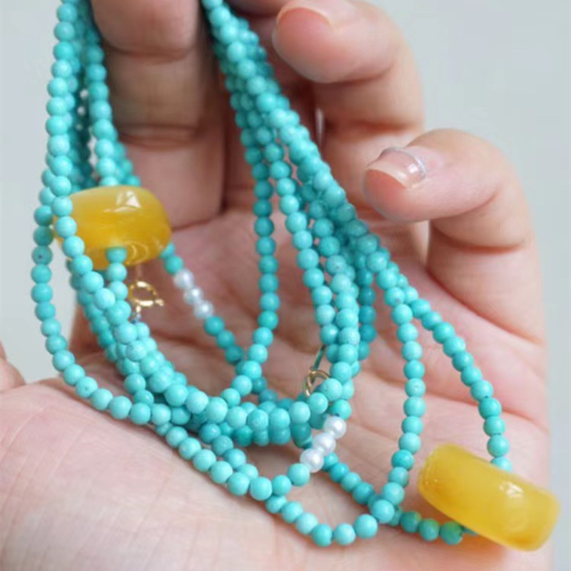 Turquoise High Porcelain Rose Beads Necklace Bracelet Women's Simple Retro