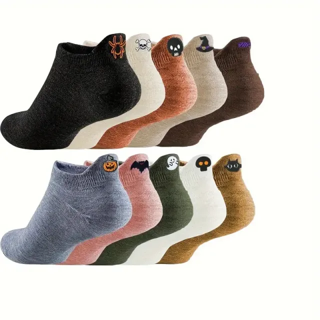 Halloween Pumpkin Pattern Cute Funny Embroidered Low Cut Socks Red - Shop at LoveMi