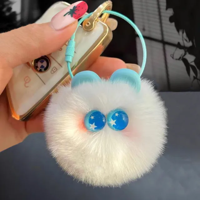 Rabbit Fur Cute Rainbow Hair Bulb Pendant Keychain Fresh Blue - Shop at LoveMi