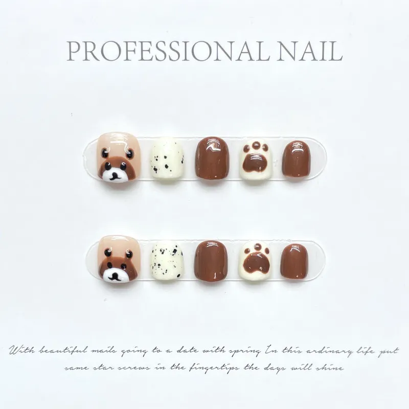 Wear Nail Tip Girls Fake Nails Nail Stickers Little Brown Bear Girls Nails - Little Brown Bear