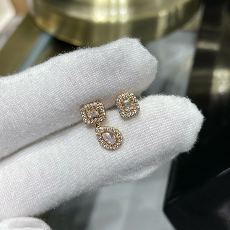 Water Drop Cube Sugar Asymmetric Ear Studs Full Diamond
