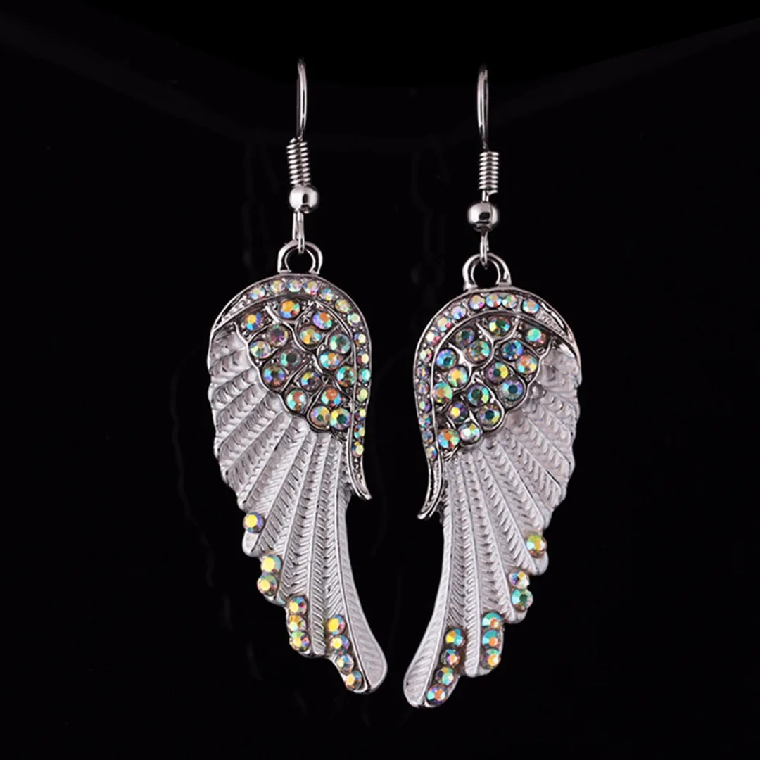 3 Colors Angel Wings Feather Dangle Crystal Earring Antique Elegant Women Jewelry