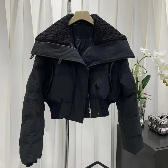 Women's Cotton padded Jacket Winter Short Loose Thick Black - Shop at LoveMi