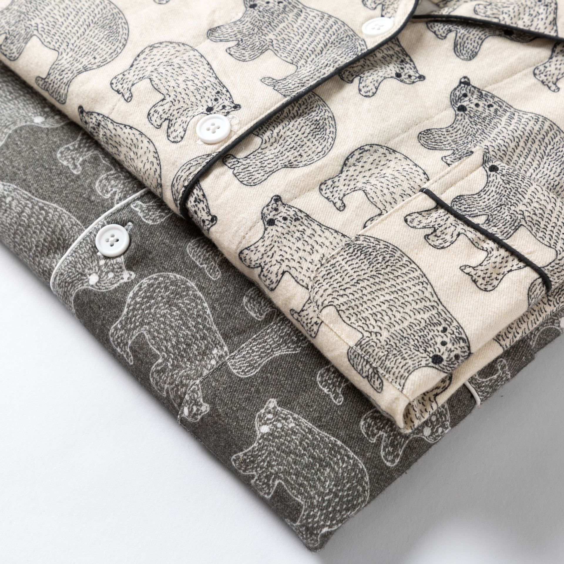 Polar Bear Casual Simple Printing Warm Brushed Flannel Suit