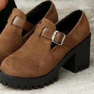 Womens Chunky Thick-soled Suede High Heels
