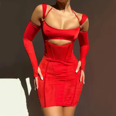Women's Sling Tight Dress Fashion Backless Mesh See-through Hip