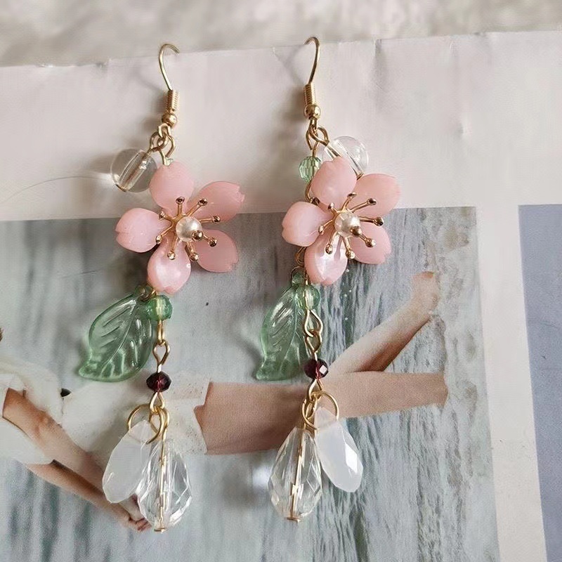 Classic Chinese-Style Peach Blossom Tassel Long Earrings