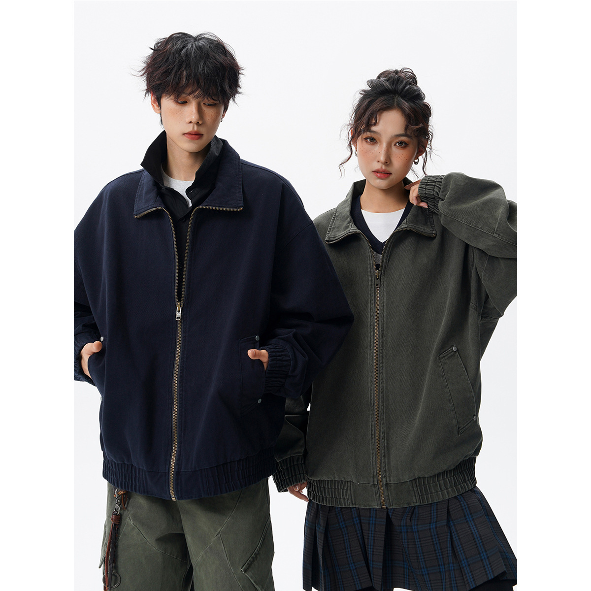 American-style Vintage Workwear Washed And Distressed Jacket