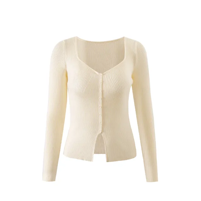 Female French Vintage Style Slim fit Knitted Cardigan Beige - Shop at LoveMi