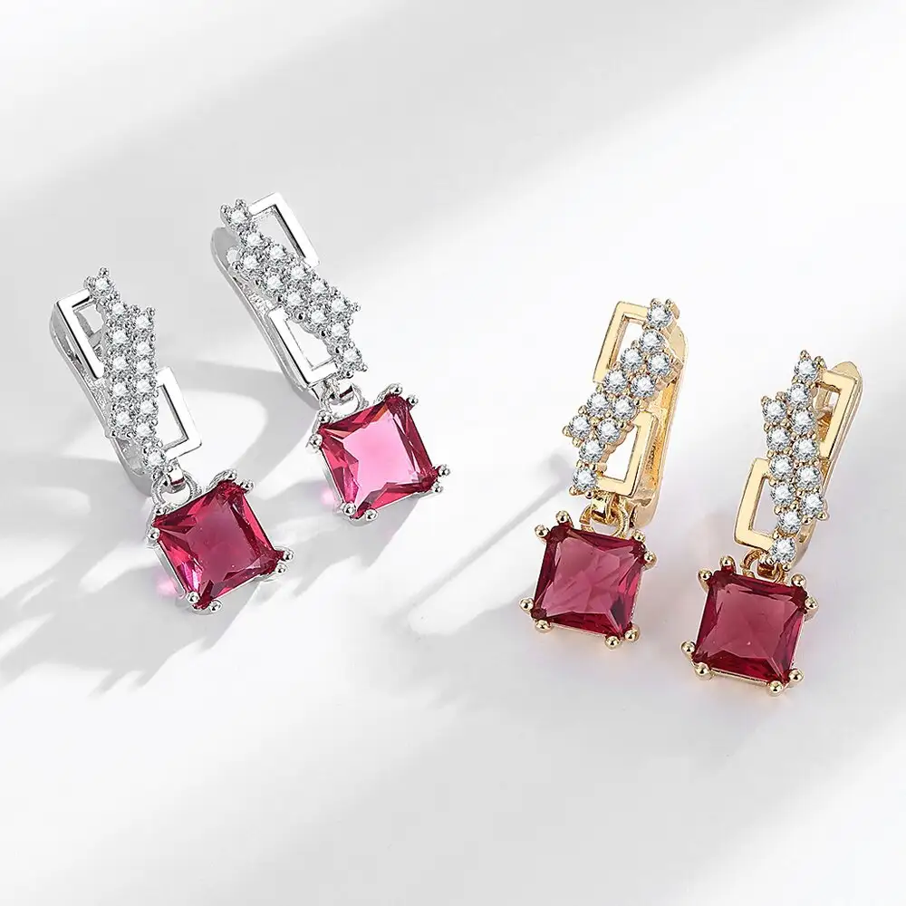 High-grade Light Luxury Square Zircon Long Copper Earrings