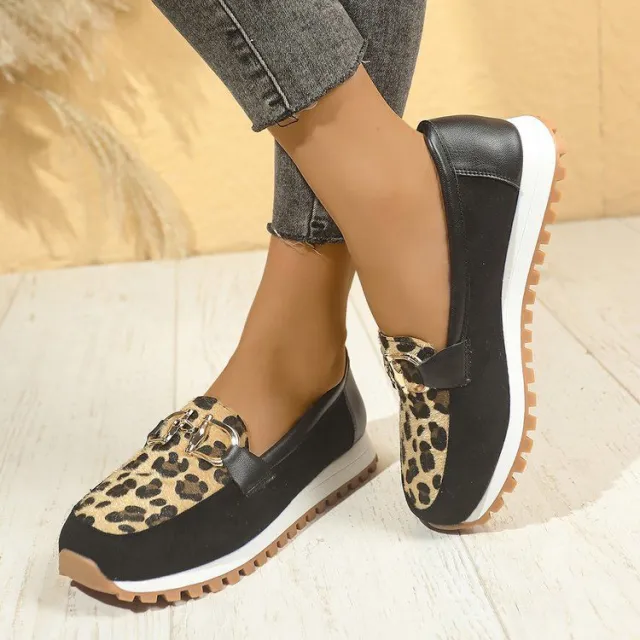 Round Toe Flat Bottom Metal Buckle Low cut Leisure Pumps Black - Shop at LoveMi