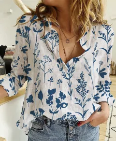 Women's Digital Printing Lapel Long Sleeve Shirt - 2 Style-5Xl - View 1