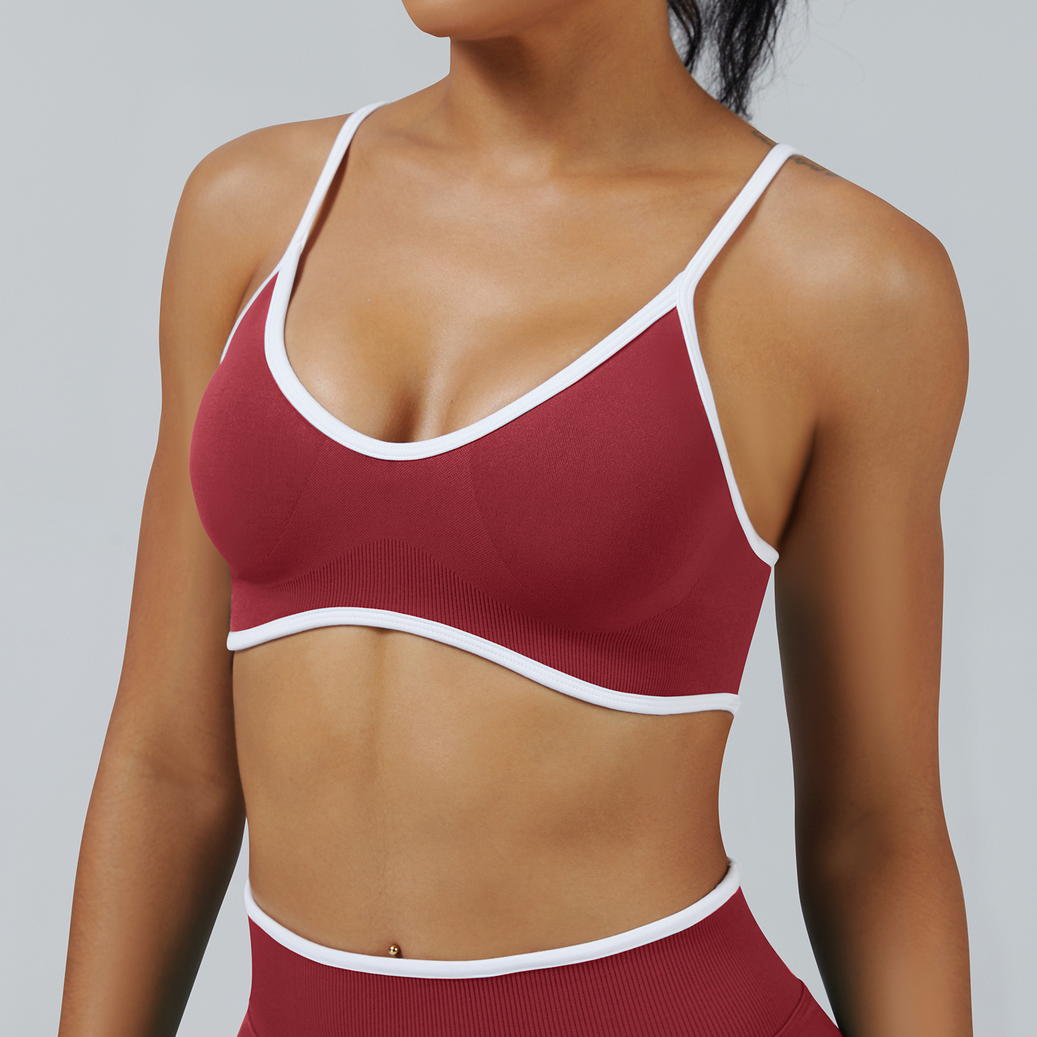 Contrast-color Strap Sports Shock-absorbing Yoga Bra For Outdoor Use