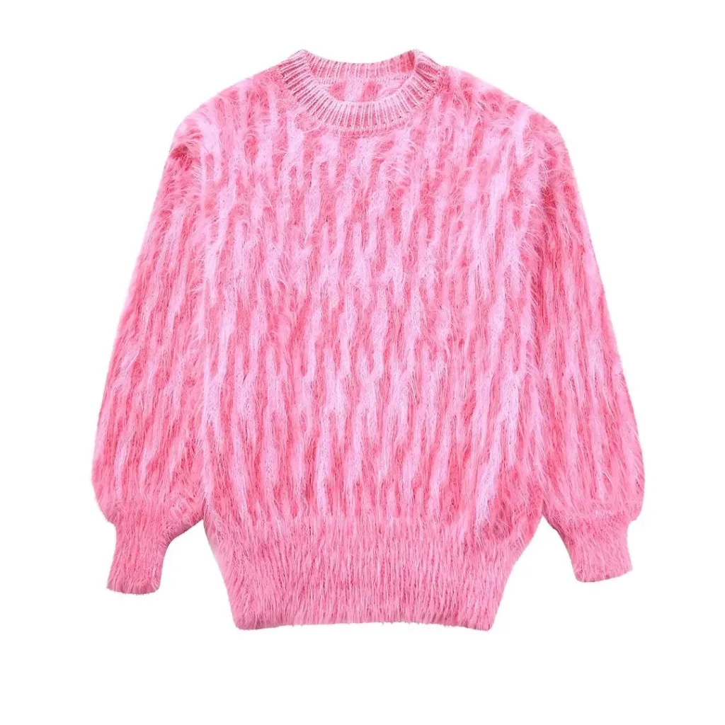 Women's Jacquard Sweater With Sleeves - Pink