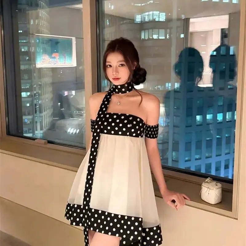 French-style Golden-trimmed Patchwork One-piece Dress