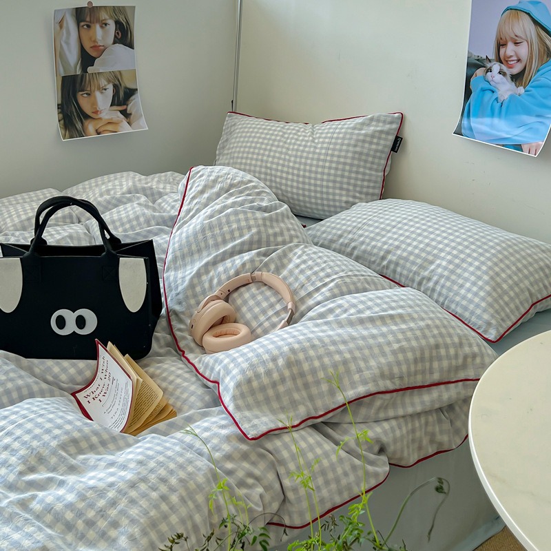 Small Plaid Pure Cotton Washed Cotton Four-piece Set - Image 3