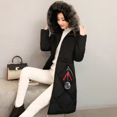 Winter Women's Clothing Korean Style Cotton-padded Overknee Lengthened - Black - View 1