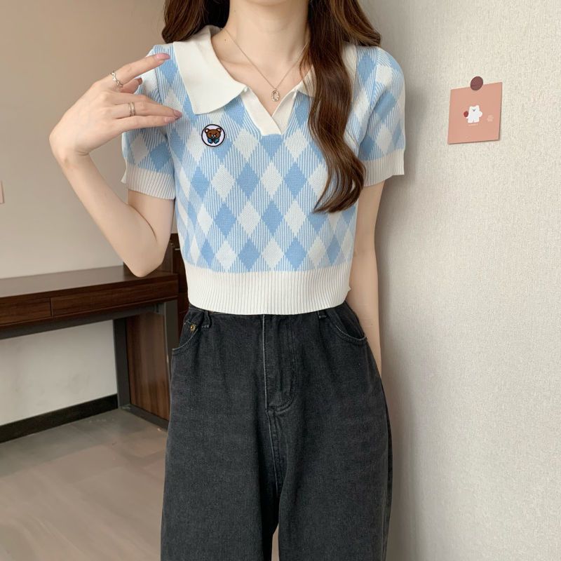 Polo Collar Ice Silk Knitted Short Sleeve T-shirt