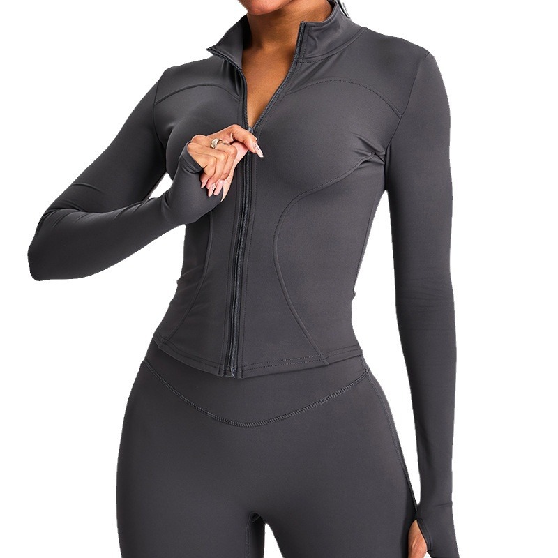 Autumn And Winter Stand Collar Long Sleeve Zipper Cardigan Slimming Sports Workout Clothes Top