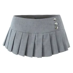 Retro Low Waist Sexy Navel Pleated A- Line Anti-exposure Skirt - View 1