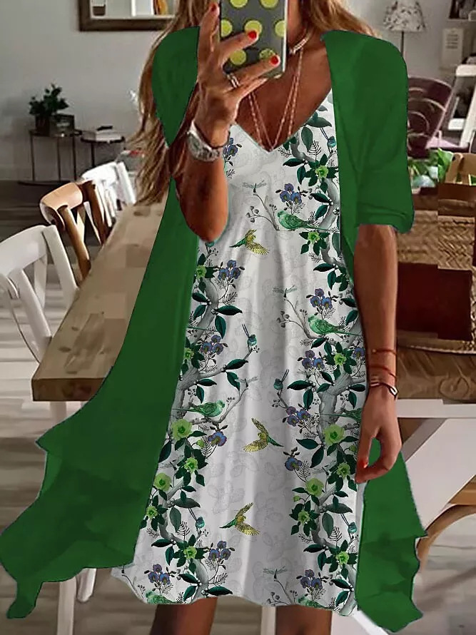Women's Two-piece Mid-skirt Floral Print
