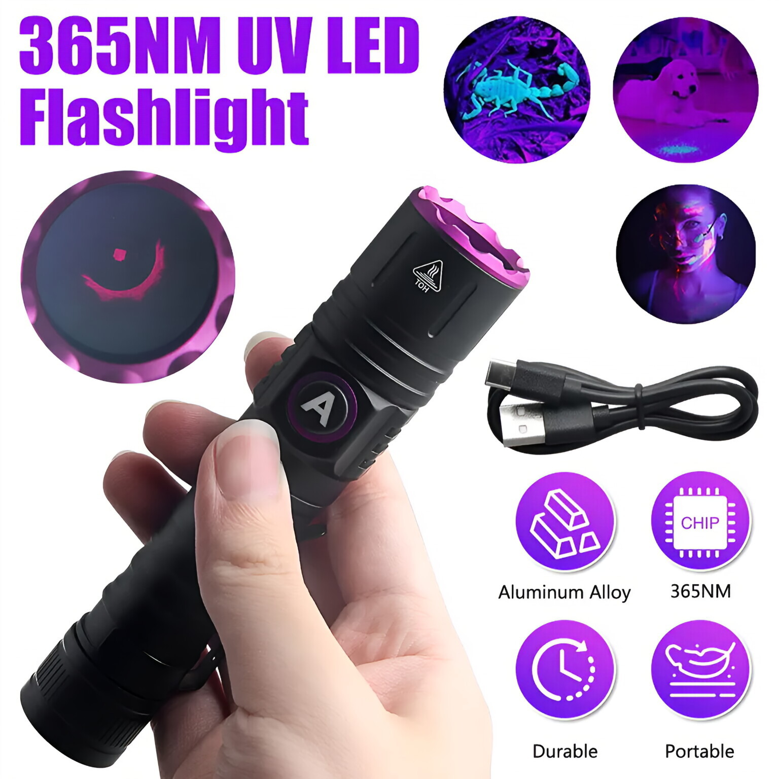 UV Amber Wax Identification Aluminum Alloy Portable Flashlight — foto 2