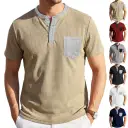 Mens Color-Block Pocket Waffle-Knit Henley T-Shirt view 2