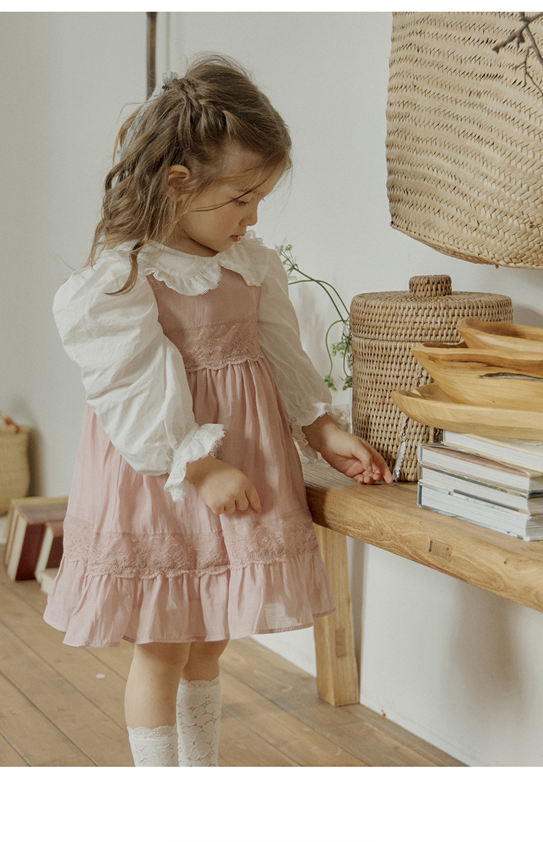 Sundress Children Girl French Lace Cotton Princess Dress Shirt