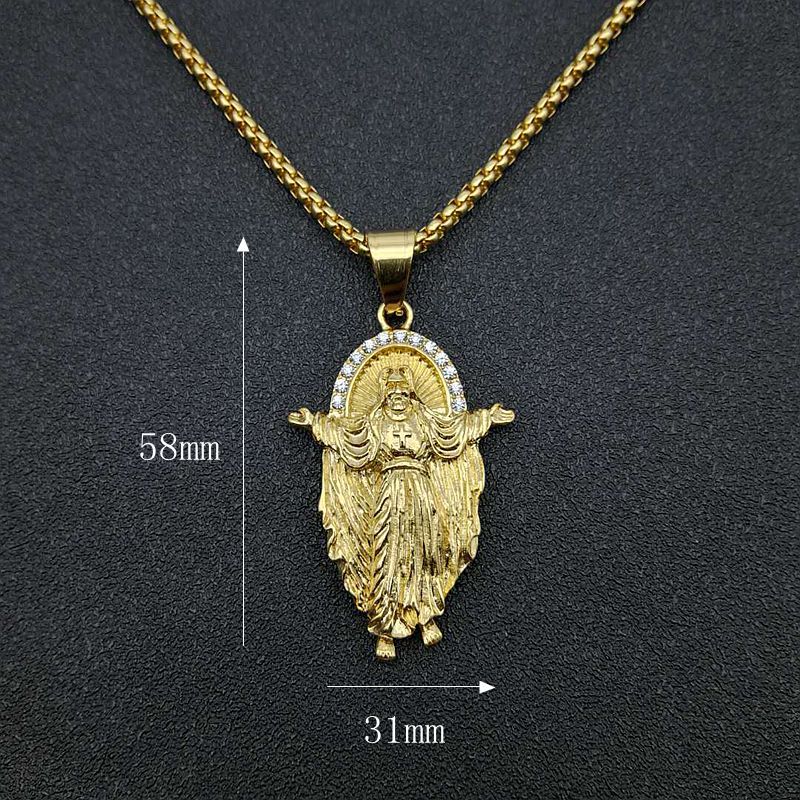 Titanium Steel Gold-plated Diamond Jesus Pendant Necklace