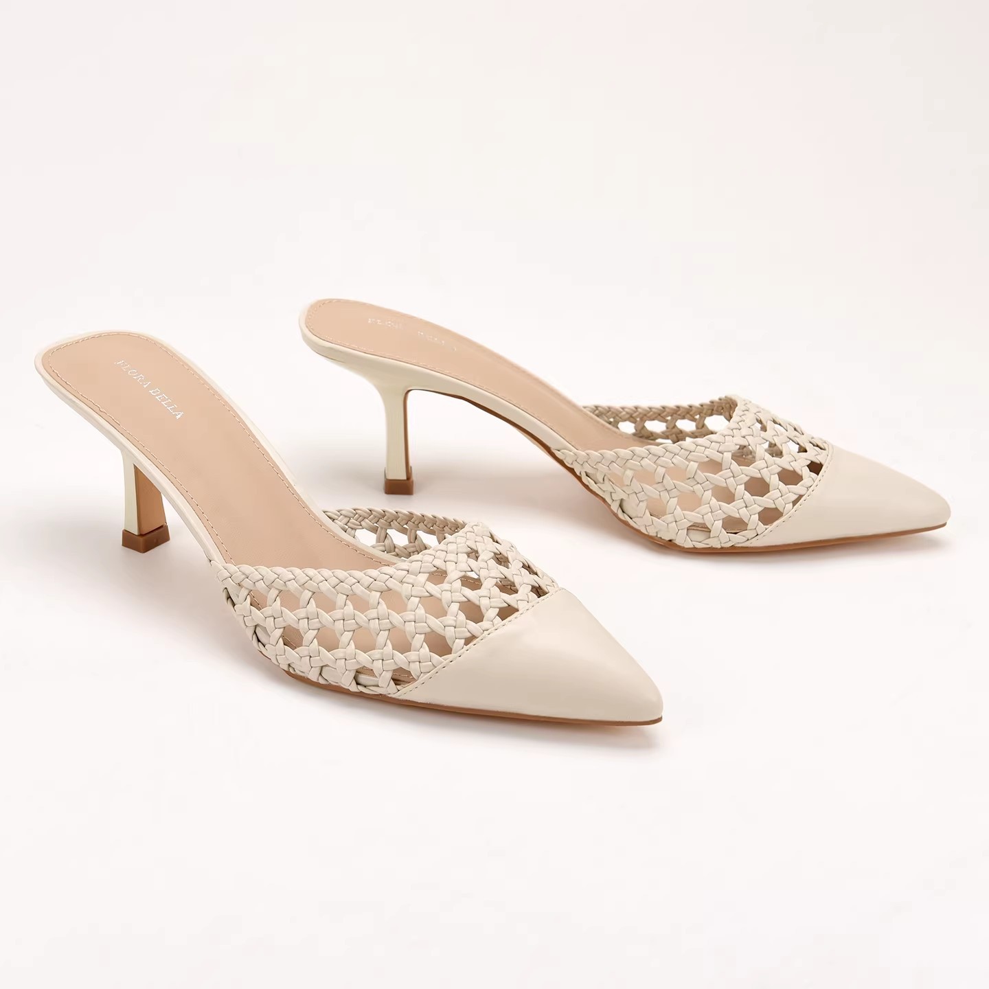 Womens Hollowed-out Spliced Peep-toe Stiletto Sandals With A Closed Toe