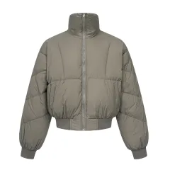 Stand Collar Simple Casual Men And Women Loose Comfortable Thermal Insulation Cotton Jacket - Khaki - View 1