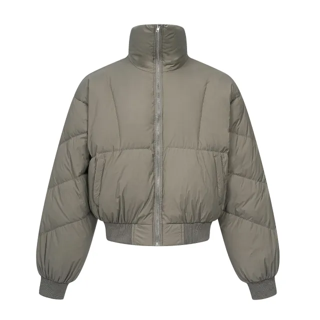 Stand Collar Simple Casual Men And Women Loose Comfortable Thermal Insulation Cotton Jacket Khaki - Shop at LoveMi
