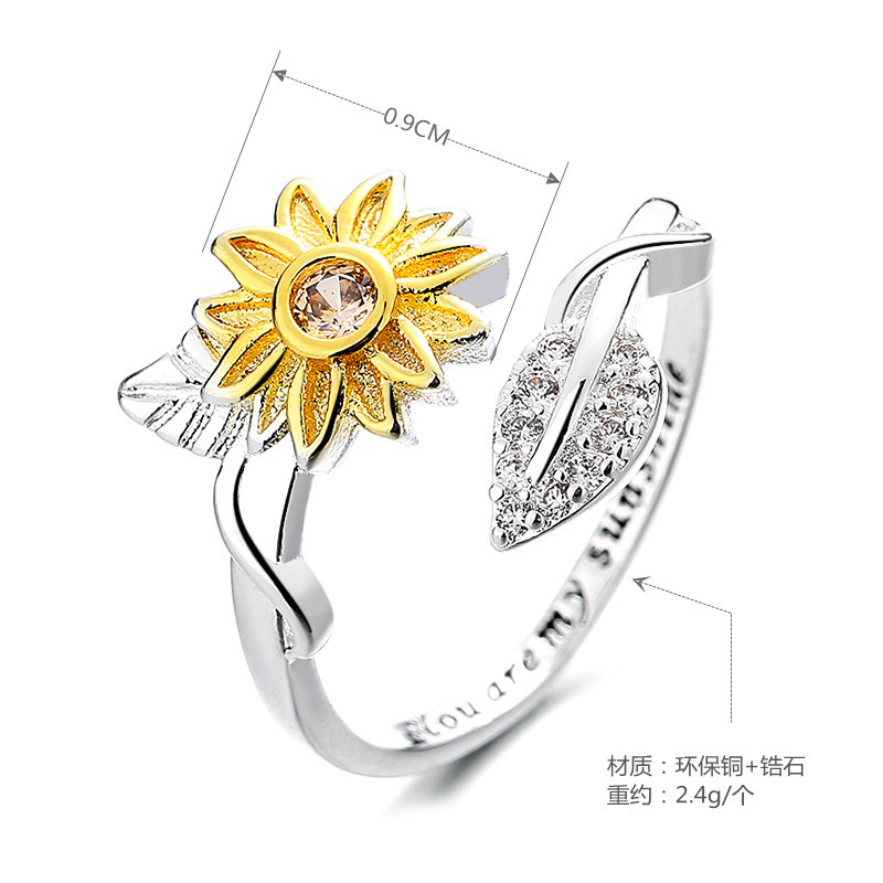 Gold And Silver Two-tone Sunflower Flower Ring
