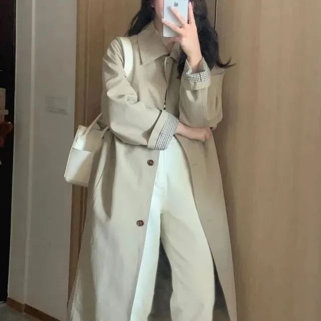 Korean Style Windbreaker Early Autumn Coat Women's Small Khaki - Shop at LoveMi