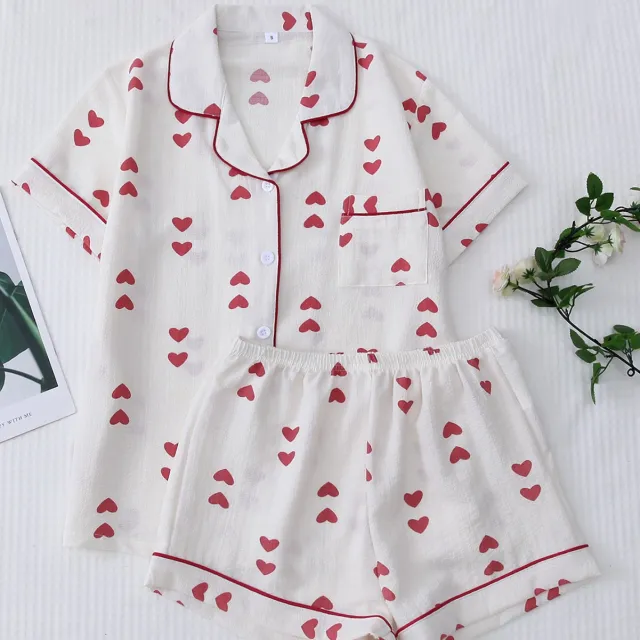 European And American Love Strawberry Multi color Pajamas Homewear Red - Shop at LoveMi