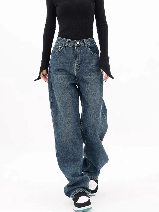 Women's Wide leg Jeans Loose High Waist Drooping 1112 Blue - Shop at LoveMi