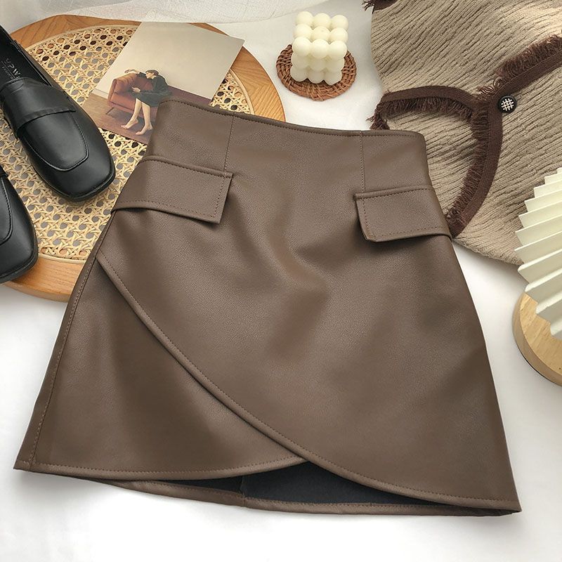 Irregular High Waist Faux Pocket A- Line Skirt Women