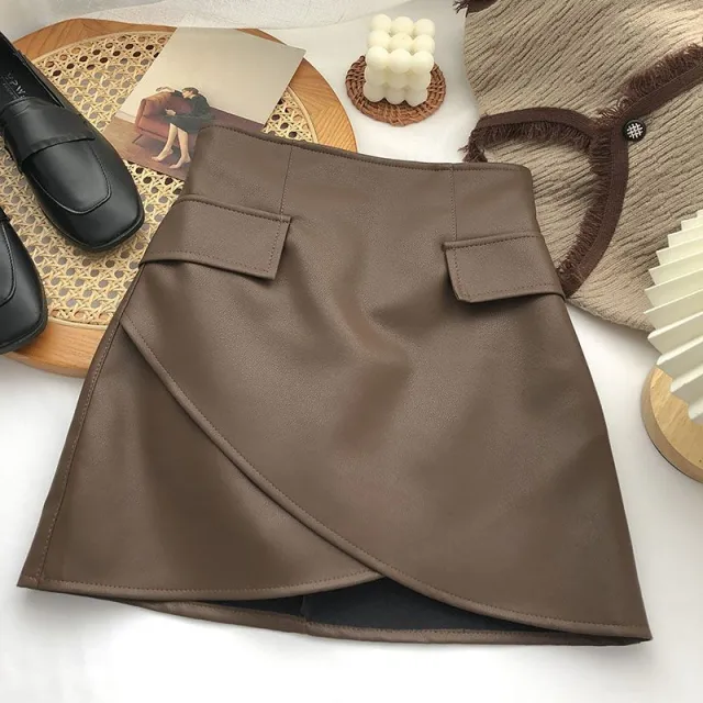 Irregular High Waist Faux Pocket A Line Skirt Women Coffee - Shop at LoveMi