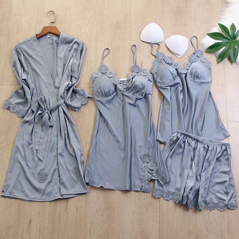 Women's Lace Sexy Lingerie Four piece Set Gray - Shop at LoveMi