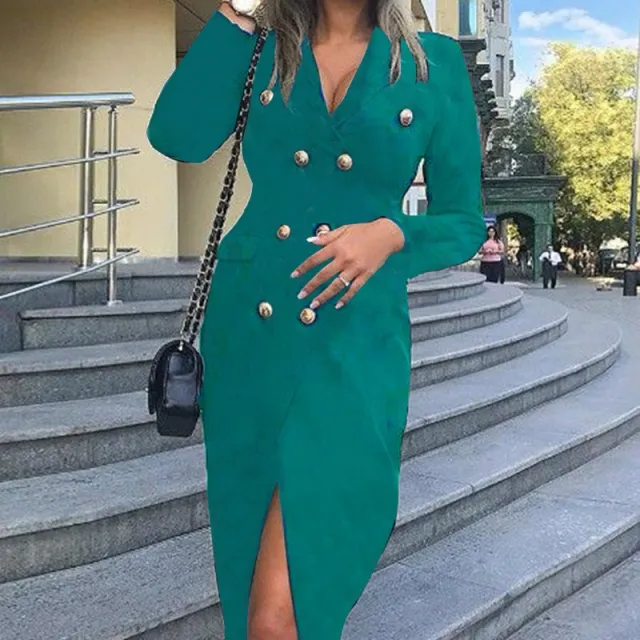 Women's Elegant Double Breasted Sheath Dress Green - Shop at LoveMi