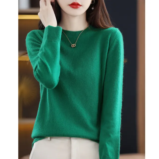 Solid Color Simple Pullover Cashmere Loose Sweater Emerald S - Shop at LoveMi