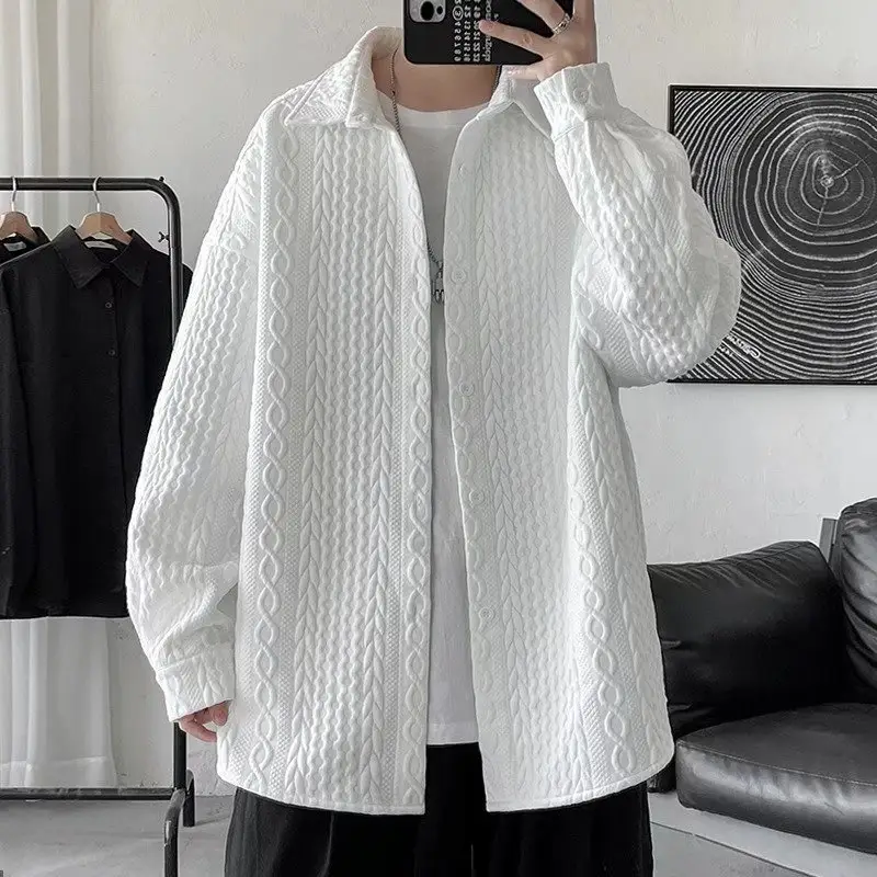 Embossed Shirt Men Loose Lapels Coat