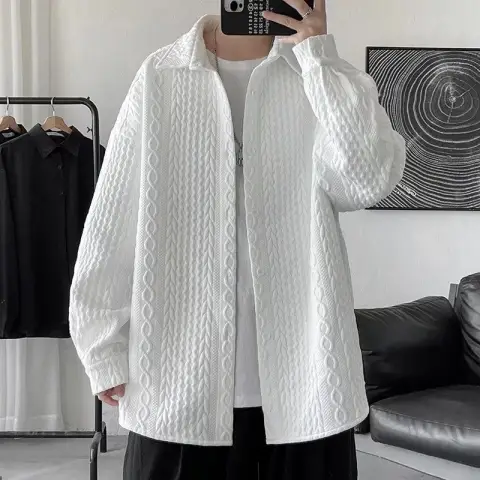 Embossed Shirt Men Loose Lapels Coat