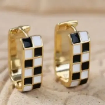 Retro Rectangular Plaid Clip Personalized Creative Hot Sale Women's Short Earrings